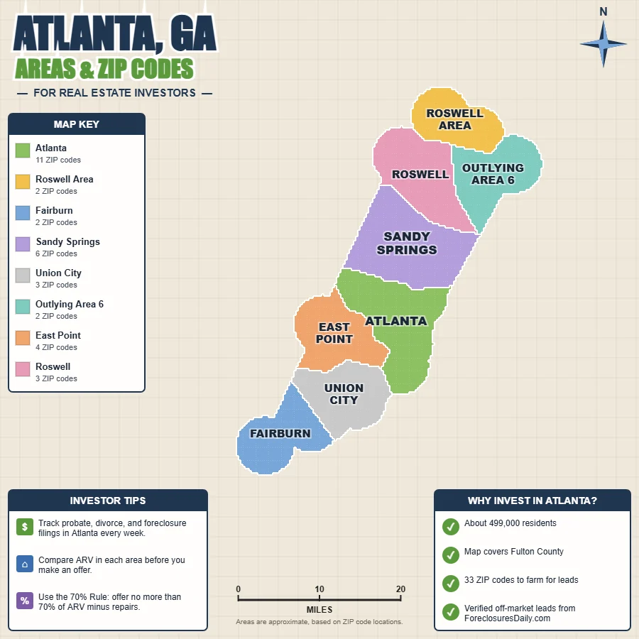 Atlanta, Georgia wholesale real estate map by area and ZIP code
