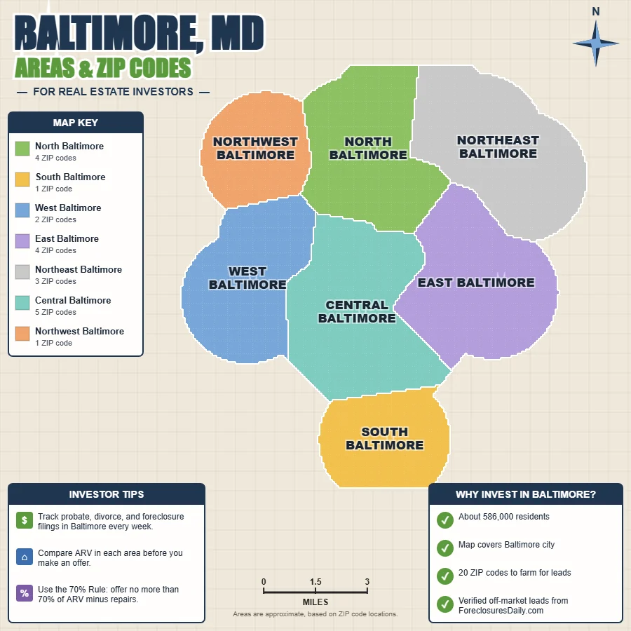 Baltimore, Maryland wholesale real estate map by area and ZIP code