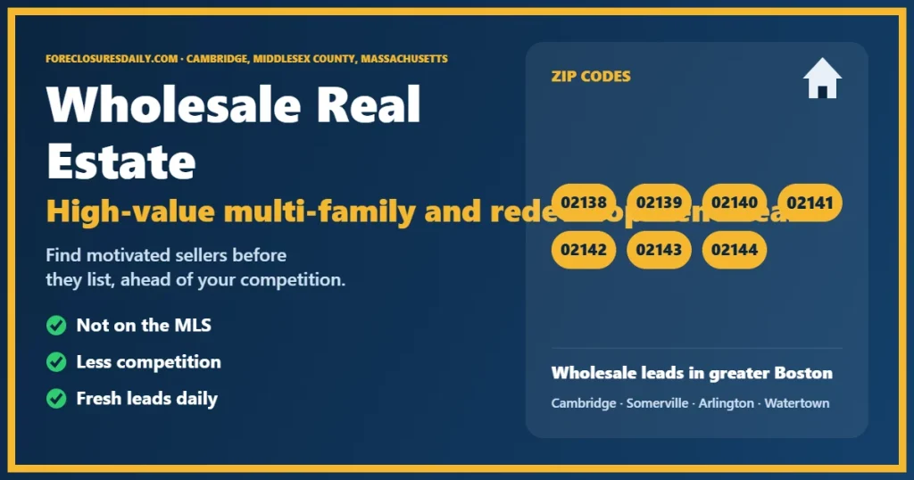 Wholesale real estate Cambridge MA guide from ForeclosuresDaily.com
