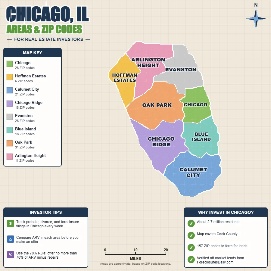 Chicago, Illinois wholesale real estate map by area and ZIP code