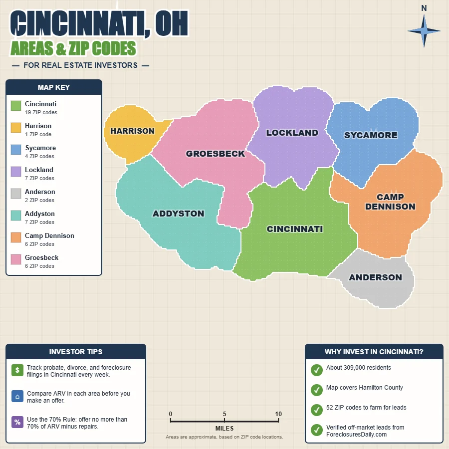 Cincinnati, Ohio wholesale real estate map by area and ZIP code