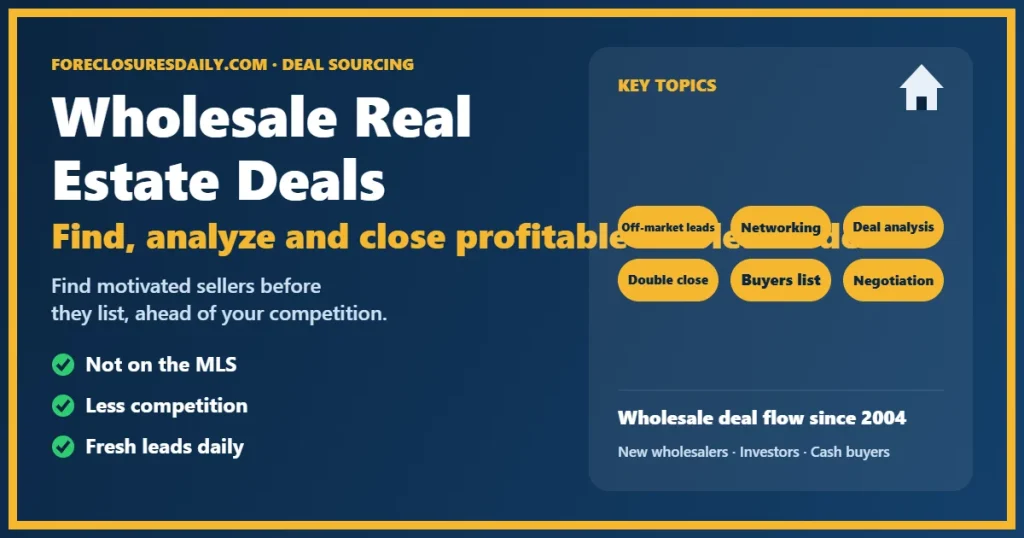 Wholesale real estate deals guide from ForeclosuresDaily.com