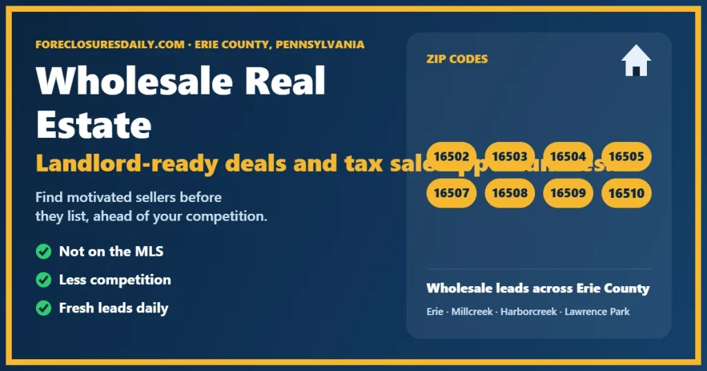 Wholesale real estate Erie PA guide from ForeclosuresDaily.com