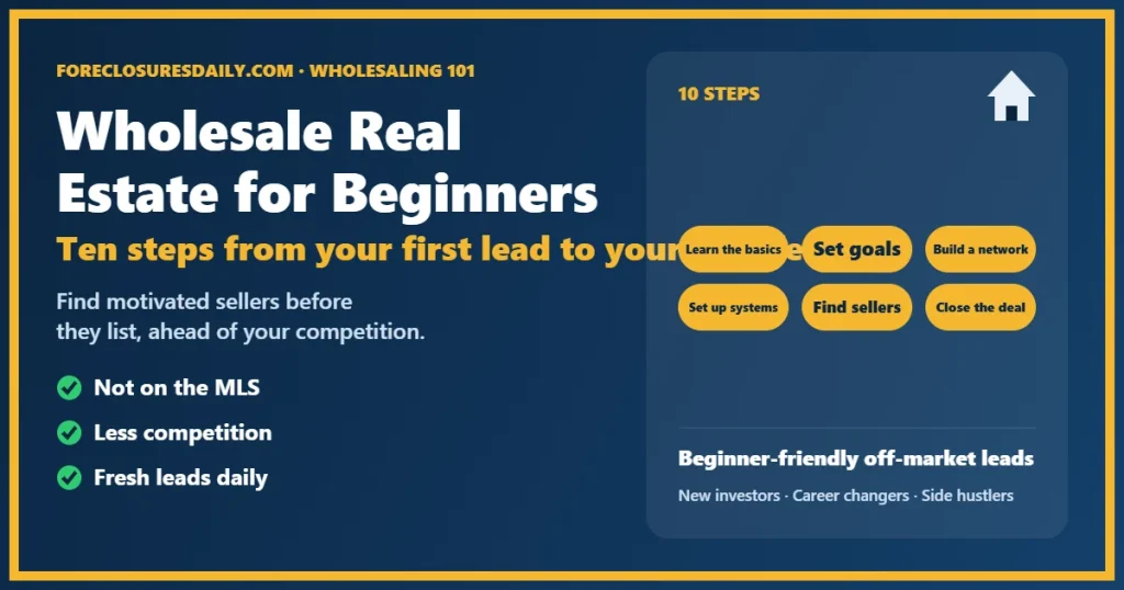 Wholesale real estate for beginners guide from ForeclosuresDaily.com