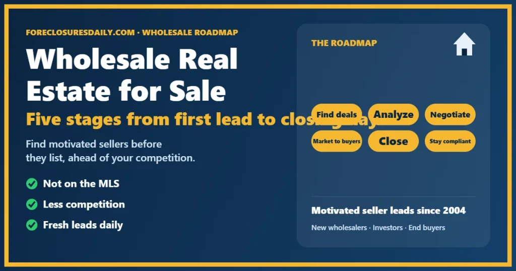 Wholesale real estate for sale roadmap from ForeclosuresDaily.com