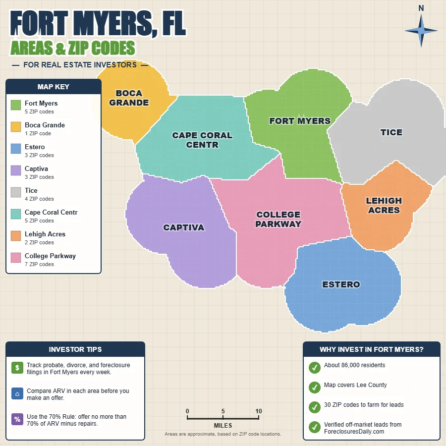 Fort Myers, Florida wholesale real estate map by area and ZIP code