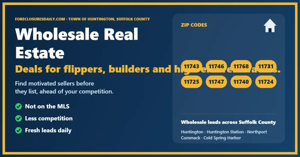 Wholesale real estate Huntington NY guide from ForeclosuresDaily.com