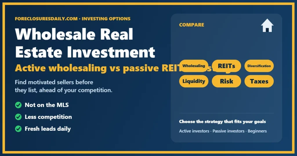 Wholesale real estate investment vs REITs guide from ForeclosuresDaily.com