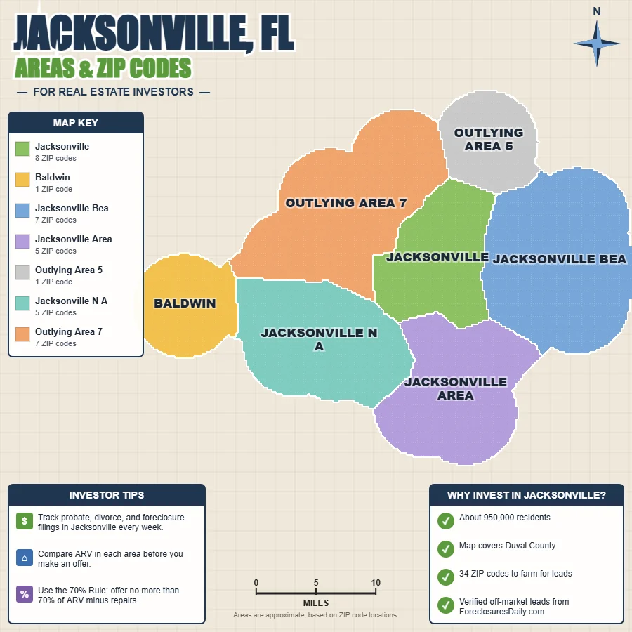 Jacksonville, Florida wholesale real estate map by area and ZIP code