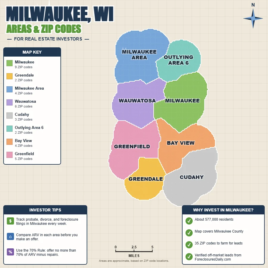 Milwaukee, Wisconsin wholesale real estate map by area and ZIP code