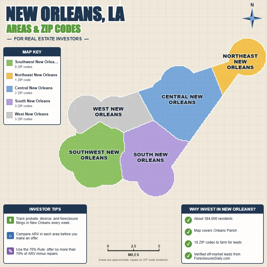 New Orleans, Louisiana wholesale real estate map by area and ZIP code