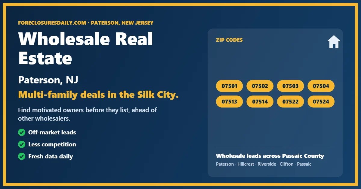 Wholesale real estate Paterson NJ guide from ForeclosuresDaily.com