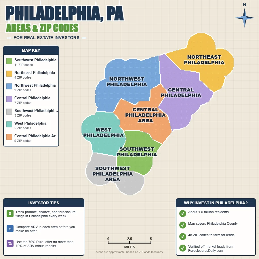 Philadelphia, Pennsylvania wholesale real estate map by area and ZIP code