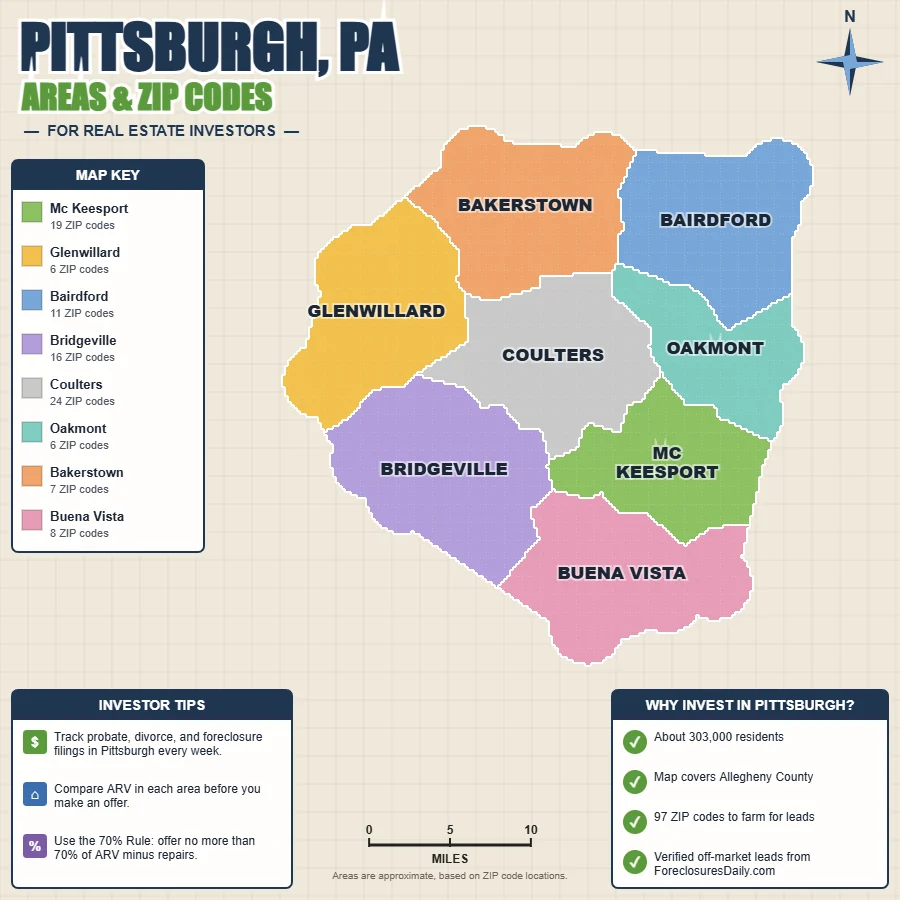 Pittsburgh, Pennsylvania wholesale real estate map by area and ZIP code