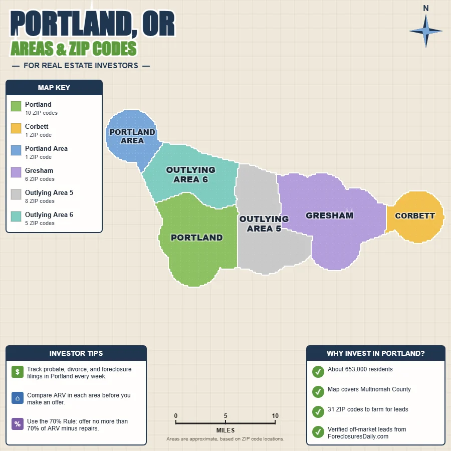 Portland, Oregon wholesale real estate map by area and ZIP code