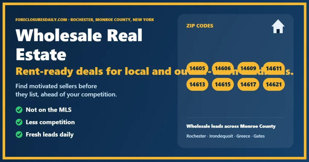 Wholesale real estate Rochester NY guide from ForeclosuresDaily.com