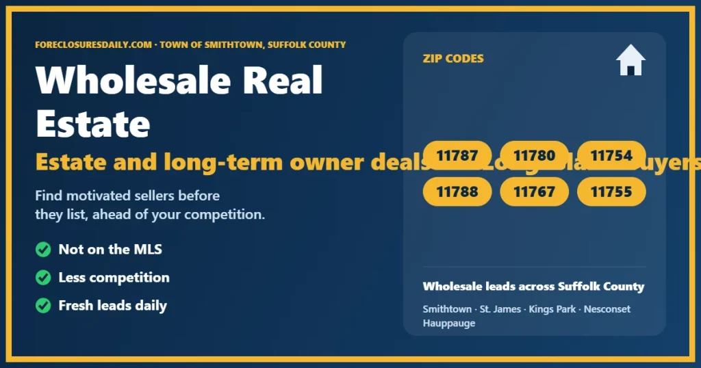 Wholesale real estate Smithtown NY guide from ForeclosuresDaily.com