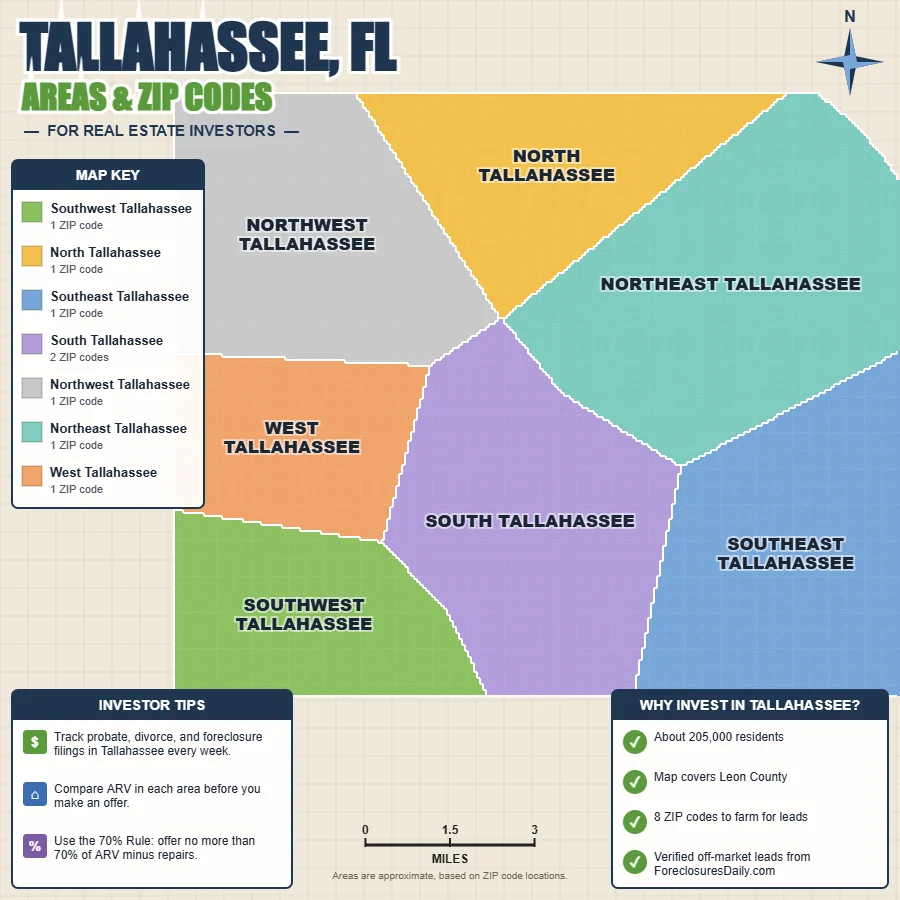 Tallahassee, Florida wholesale real estate map by area and ZIP code