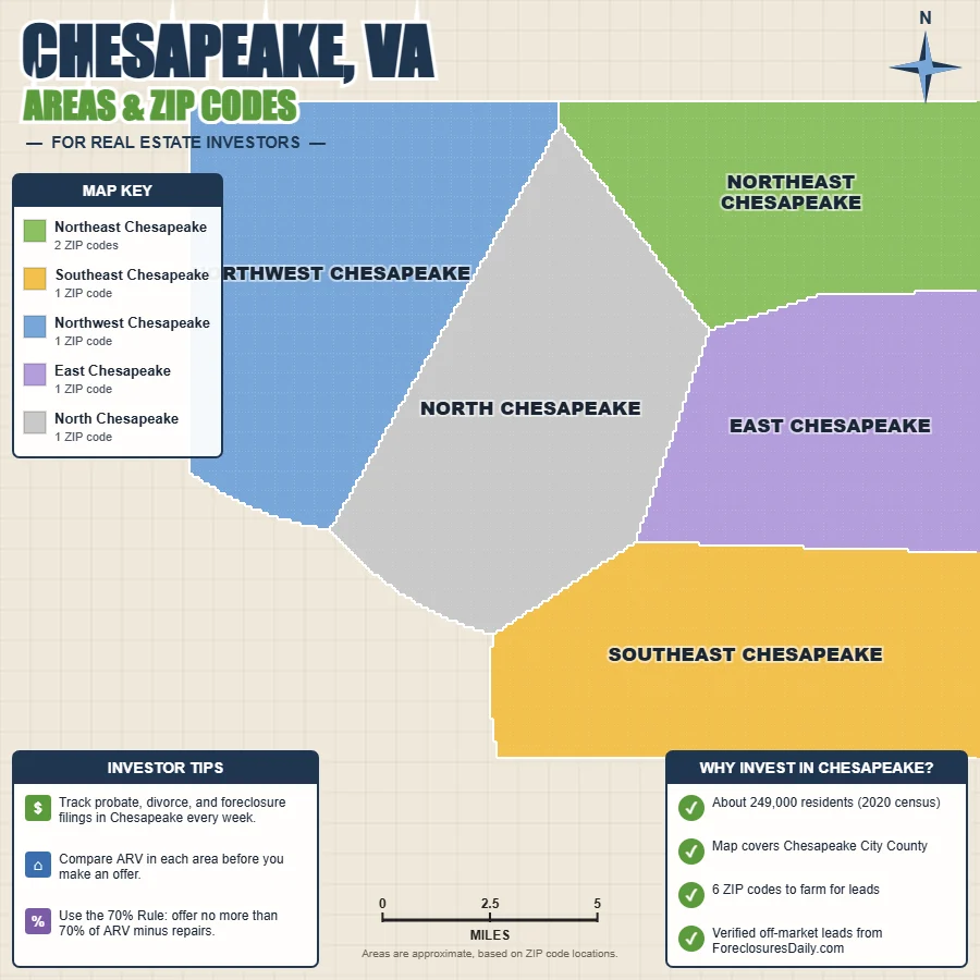 Chesapeake, Virginia areas and ZIP codes map for real estate investors