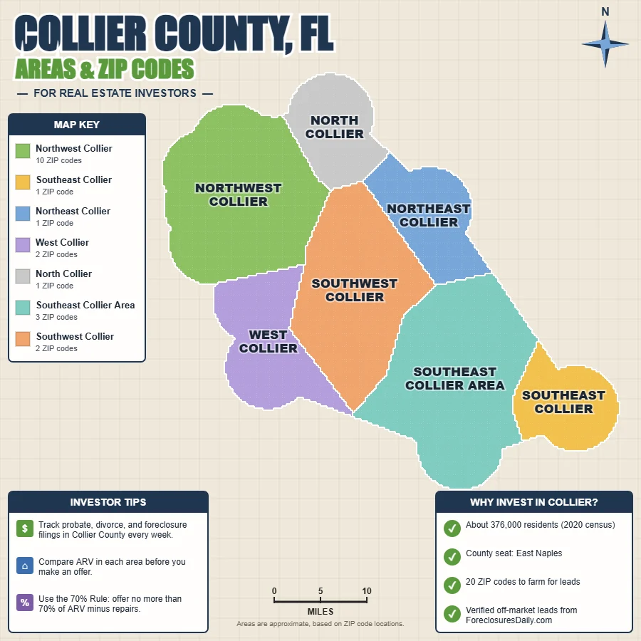 Collier County, Florida areas and ZIP codes map for real estate investors