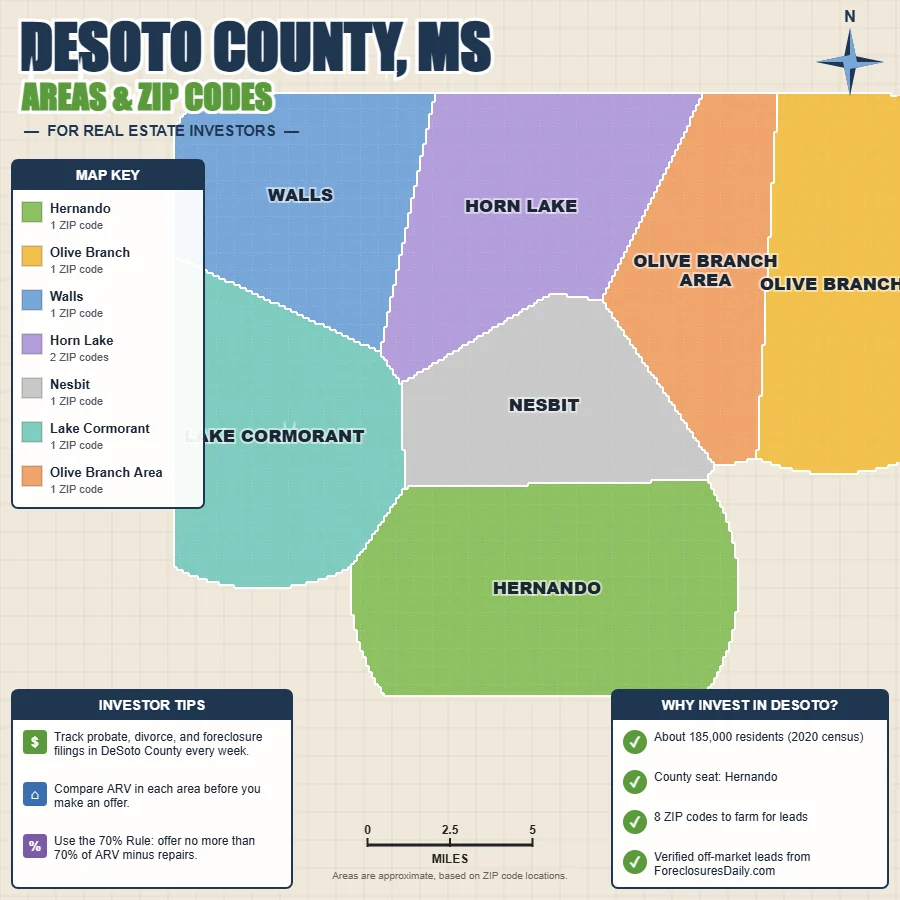 DeSoto County, Mississippi areas and ZIP codes map for real estate investors