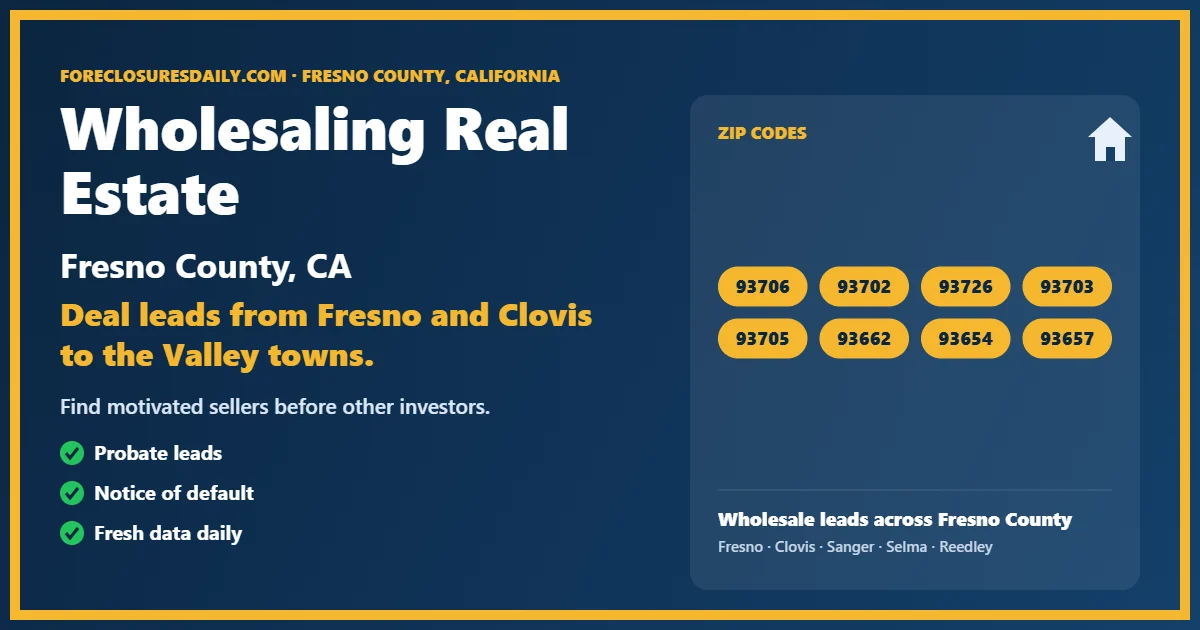 Wholesaling real estate Fresno County CA from ForeclosuresDaily.com