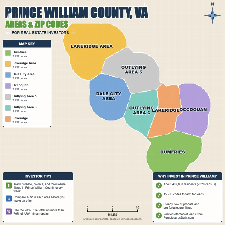 Prince William County, Virginia areas and ZIP codes map for real estate investors