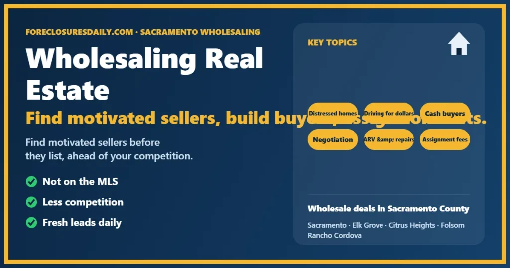 Wholesaling real estate Sacramento guide from ForeclosuresDaily.com
