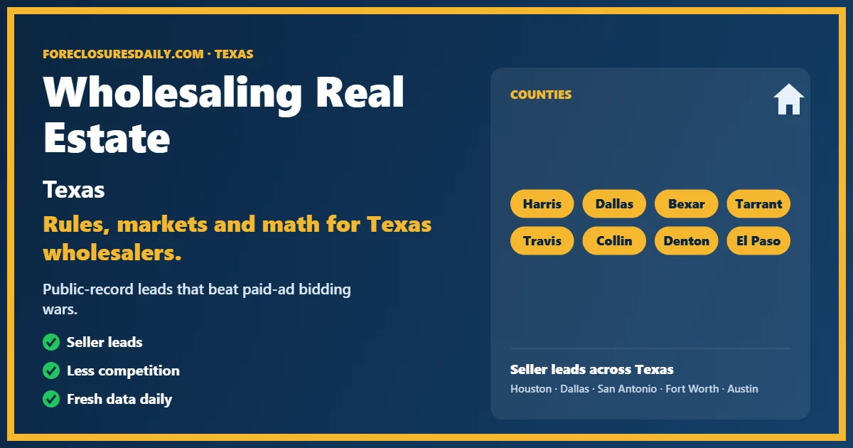 Wholesaling real estate Texas guide from ForeclosuresDaily.com
